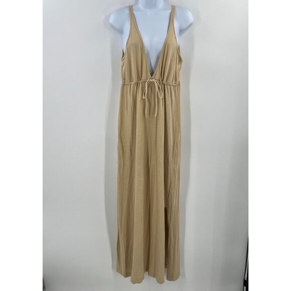 FP Beach Dresses & Skirts - Free People FP Beach Women size Large Beige V-Neck Side Split Midi Dress